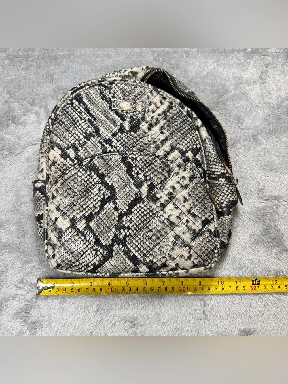 Aldo Black and Cream Snake-Print Mini Backpack